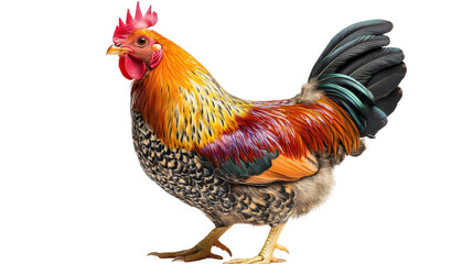Fototapeta premium Beautiful bantam chicken with unique color patterns Transparent background, PNG