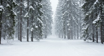 Fototapeta premium Snowy Pathway Through a Winter Forest