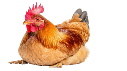 Beautiful chicken sitting calmly, feathers neatly layered Transparent background, PNG