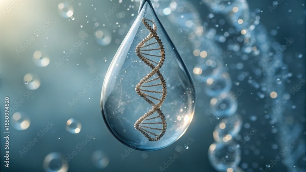 Poster floating dna strand within droplet in high-resolution gigapixel image