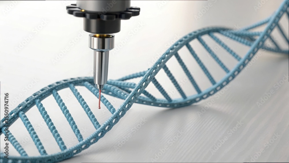 Poster Advanced CRISPR Tool Hovering Above a DNA Helix for Precision Editing