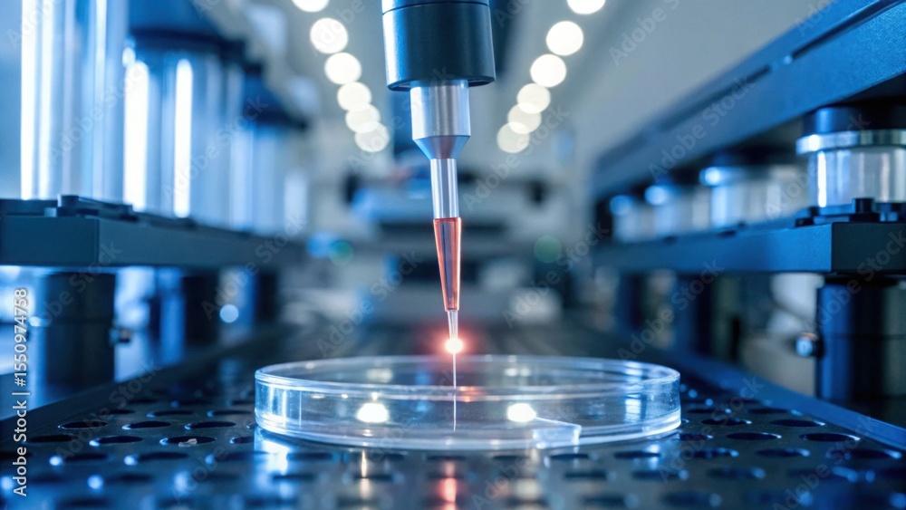 Poster Close-Up View of Pipette Transferring DNA Sample in Laboratory Setting