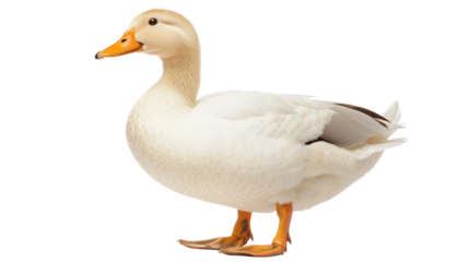 Beautiful Pekin duck standing proudly, full-body view Transparent background, PNG