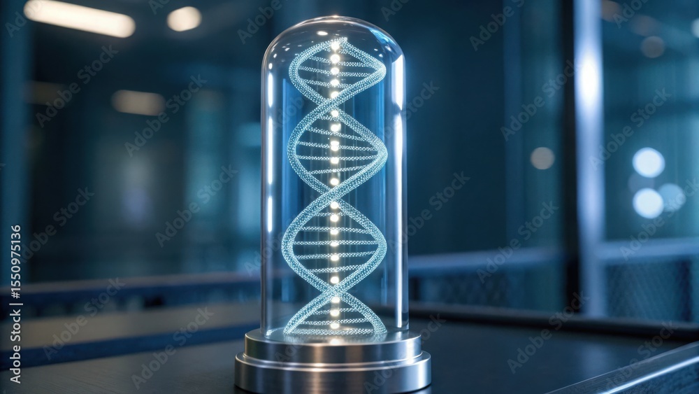 Aufkleber Rotating 3D DNA Structure Inside Glass Frame with Futuristic Design