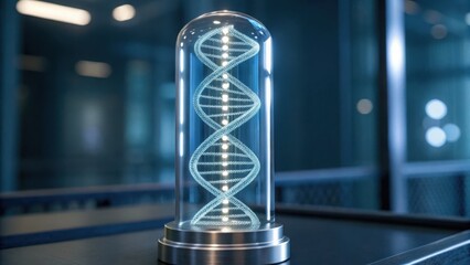 Rotating 3D DNA Structure Inside Glass Frame with Futuristic Design