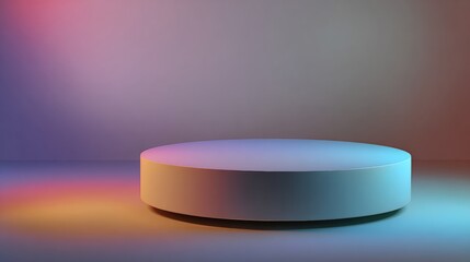 Minimalist round platform bathed in soft, colorful lighting, perfect for product display or design projects.