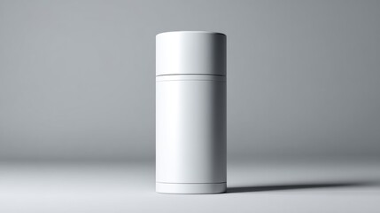 Minimalist white cylindrical container on a gray background, perfect for showing product design and branding.