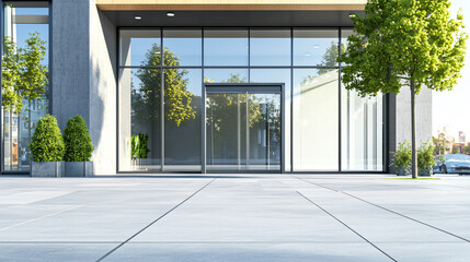 Blank Billboard in Front of Luxury Store Exterior with Urban Architecture and Clean Design