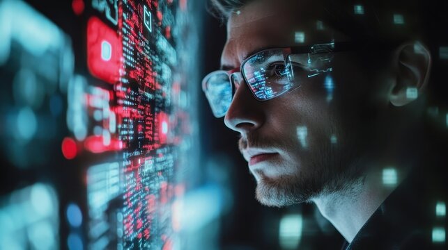 Data Scientist Analyzing Information with Advanced Chatbot Technology