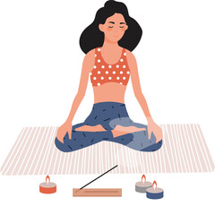 woman meditating and doing breathing practices vector healthy lifestyle and sport icon isolated on white