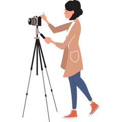 woman doing photography by camera on tripod vector hobby icon isolated on white
