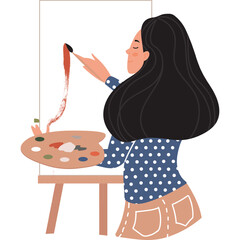 woman painting picture on canvas vector art class icon isolated on white