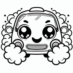 Cute Cartoon Car Vector Illustration – Smiling Vehicle for Kids Coloring or Design