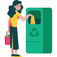 woman sorting garbage vector icon isolated on white