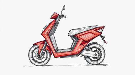 Red Electric Scooter Design Sketch.