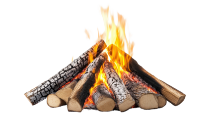 Bonfire isolated with glowing fire and natural logs Transparent Background PNG
