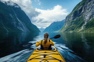 Kayaking in a fjord, a serene scene
