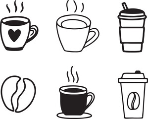 Obraz premium Aromatic Coffee Delights: A delightful array of hand-drawn coffee cups, each emanating warmth and inviting the senses with its comforting aroma. It captures the simple joy of a caffeine escape.