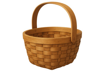 Realistic 3d rendering of an empty wicker basket with a sturdy handle, isolated on a transparent background