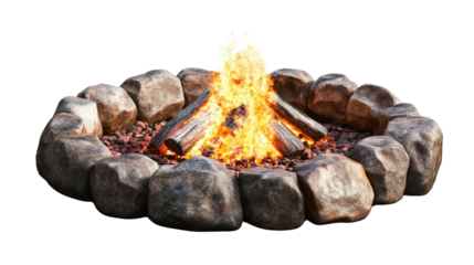 Bonfire with a circle of stones surrounding the fire Transparent Background PNG