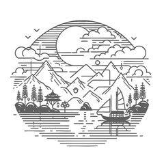 Serene Lake and Mountain Landscape: A Minimalist Nature Scene