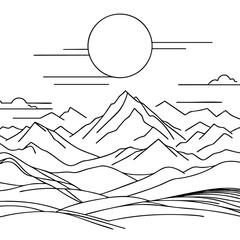 Minimalist Mountain Landscape: Black and White Line Art