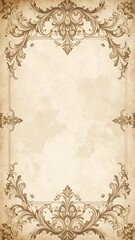 Elegant vintage frame with intricate baroque floral details, aged paper texture and soft sepia tones — perfect for antique designs, invitations, certificates, and nostalgic branding projects.


