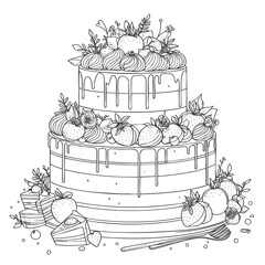 A Two-Tiered Cake with Strawberries and Flowers