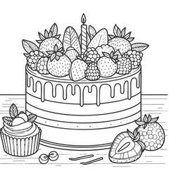 Delicious Birthday Cake with Berries and Candle