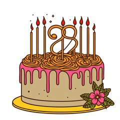 28th Birthday Cake with Candles and Flowers