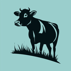  Farm Cow in Grass Silhouette Art & Illustration