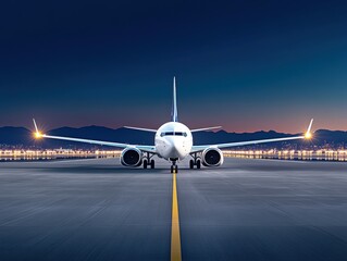 Airplane on runway at twilight