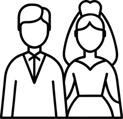Obraz premium One continuous single drawing black line art doodle of wedding couple bride and groom standing side by side, holding hands, illustration