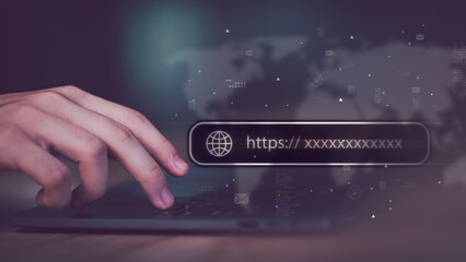 Businessman searching for business information through virtual screen,Searching for information he is interested in through online websites,keyword search ideas to find references,insight research