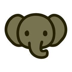 Cartoon Elephant Head Icon with Big Ears and Soft Rounded Features, A minimal vector illustration of an elephant face with large floppy ears, curved trunk, and gentle expression—perfect for kids’ them