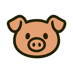 Cartoon Pig Face Icon with Rounded Features and Cute Expression, A soft pastel pig head icon featuring a round snout, small ears, and friendly eyes—perfect for kids’ themes, animal illustrations, and 