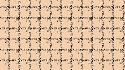 Seamless nude beige pattern with classic black swirl corner elements
