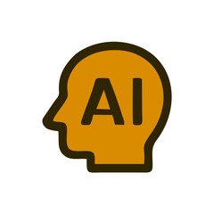 Cartoon AI Icon with Rounded Yellow Face and Folded Label Design, A vector-style AI emblem featuring a cheerful yellow face with a folded brown edge and bold “AI” text in the center—ideal for tech bra