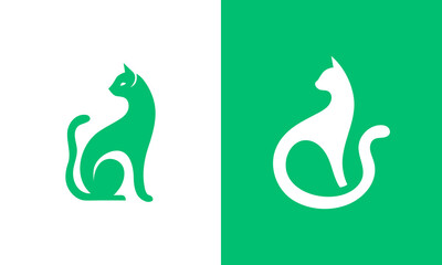 Two stylized cat logos one green on white and one white on green ai generated