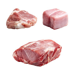 Raw pork cuts, three different shapes