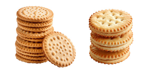 Round Biscuits Cookies Stack and Side View isolated on transparent background PNG