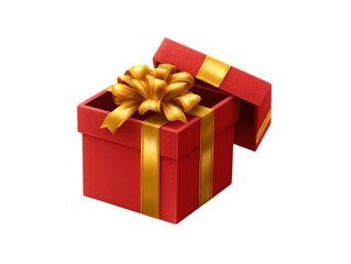 Open Red Gift Box with Gold Ribbon on Transparent Background, PNG