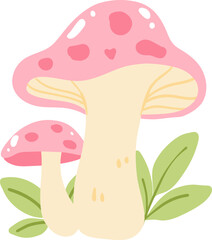Pink Toadstool Mushroom Pair Illustration, Cute Pastel Forest Clipart for Autumn or Cottagecore Decor

