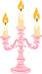 Pink Candelabra with Candles Illustration, Cute Pastel Halloween Clipart for Spooky or Gothic Decor

