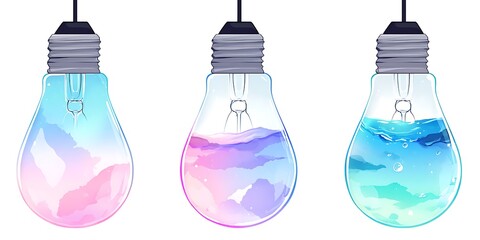 Colorful light bulbs filled with water