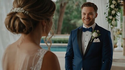 Candid Moment of Groom Seeing Bride for the First Time