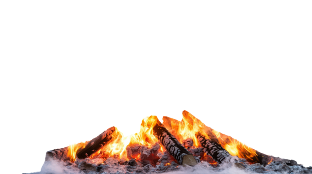 Bonfire with smoke rising gently from the flames Transparent background, PNG