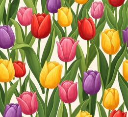 Obraz premium Seamless Tulip Pattern Illustration