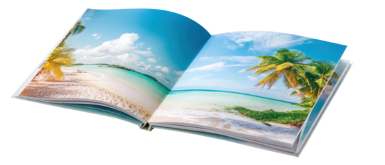 A photo album with beautiful beach scenery