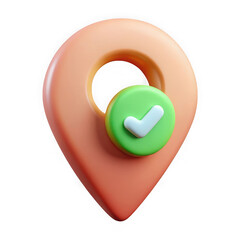 3d location pin icon with a green check mark, isolated on transparent background